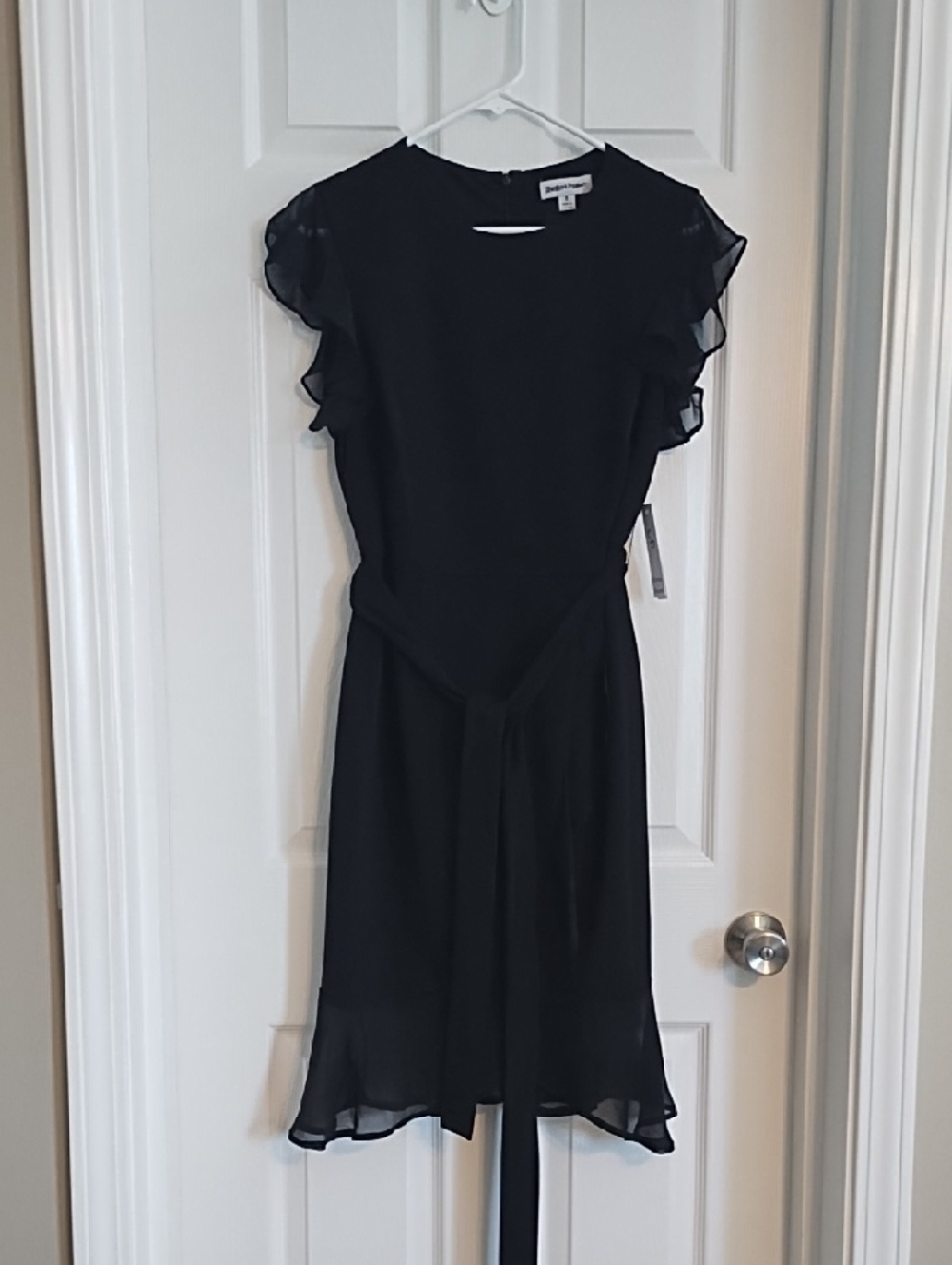 Shelby & Palmer Black Midi Dress with Ruffled Sleeves